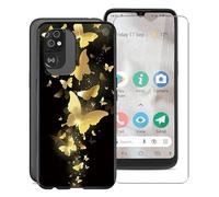 KJYF Mobile Phone Case for Doro 8100 (6.1 inches), Soft Silicone TPU Case Shockproof Scratch-Resistant Protective Cover with 1 Piece Tempered Glass Screen Protector for Doro 8100 - Gold Butterfly