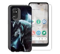 KJYF Mobile Phone Case for Doro 8100 (6.1 inches), Soft Silicone TPU Case Shockproof Scratch-Resistant Protective Cover with 1 Piece Tempered Glass Screen Protector for Doro 8100 - Space Wolf