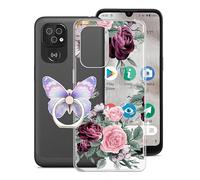 KJYF Phone Case for Doro 8100 (6.1"), Full Body Soft TPU Shockproof Protection Case with 360° Rotation Ring Kickstand Anti-Scratch Bumper Back Cover for Doro 8100 - Rose Flower