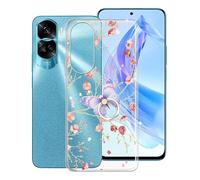 KJYF Phone Case for Honor 90 Lite (6.7"), Soft Shell Cover with 360° Rotation Ring Kickstand, Cute Pattern Design for Girl Woman, for Honor 90 Lite Protection Case - Flower