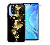 KJYF Phone Case for Huawei nova Y70 (6.75"), Soft Silicone TPU Case, Shockproof, Scratch-Resistant Protective Cover with 1 Piece Tempered Glass Screen Protector for Huawei nova Y70 - Gold Butterfly