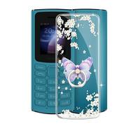 KJYF Phone Case for Nokia 105 4G (1.8"), Full Body Soft TPU Shockproof Protection Case with 360° Rotation Ring Kickstand Anti-Scratch Bumper Back Cover for Nokia 105 4G - White Flower
