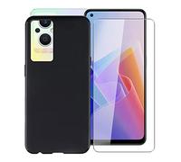 KJYF Phone Case for Oppo F21 Pro 5G (6.43"), Soft Silicone TPU Case, Shockproof, Scratch-Resistant Protective Cover with 1 Piece Tempered Glass Screen Protector for Oppo F21 Pro 5G - Black