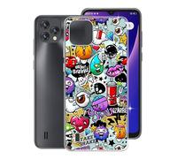 KJYF Phone Case for OSCAL C60 4G (6.53 Inch), Shockproof Shell Bumper for OSCAL C60 4G, Anti-Scratch Clear Back Cover [Thin Slim X Anti-Yellowing] - Cartoon Graffiti