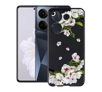 KJYF Phone Case for Tecno Camon 20, Black Anti-Scratch Bumper Cover, Ultra-Thin Soft TPU Case, Flexible Silicone Fashion Protection Case for Tecno Camon 20 6.67 Inch - Pear Blossom