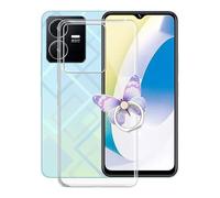 KJYF Phone Case for Vivo Y22 2022 (6.55"), Full Body Soft TPU Shockproof Protection Case with 360° Rotation Ring Kickstand Anti-Scratch Bumper Back Cover for Vivo Y22 2022 - Transparent