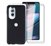 KJYF Protective Case Black Bumper TPU Cover + 2 Pieces Screen Protector for Motorola Edge 30 Pro (6.7 Inch) Tempered Glass Film + Silicone Shell Case Mobile Phone Case - Black