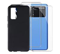 KJYF Protective Case Black Bumper TPU Cover + 2 Pieces Screen Protector for Poco M4 Pro (6.43 inches), Tempered Glass Film + Silicone Shell Case Mobile Phone Case - Black + Clear