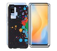 KJYF Protective Case Black Bumper TPU Cover + 2 Pieces Screen Protector for Vivo X50 Pro (6.56 Inch) Tempered Glass Film + Silicone Shell Case Mobile Phone Case - WMA13