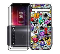 KJYF Protective Case Black Bumper TPU Cover + 2 Pieces Tempered Glass Screen Protector for TCL 10 Pro (6.47 Inches), Tempered Glass Film + Silicone Shell Case Mobile Phone Case - XS40