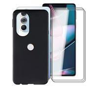 KJYF Protective Case Black Bumper TPU Cover + 3 Pieces Screen Protector for Motorola Edge 30 Pro (6.7 Inch) Tempered Glass Film + Silicone Shell Case Mobile Phone Case - Black