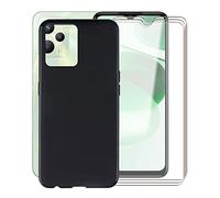 KJYF Protective Case Black Bumper TPU Cover + 3 Pieces Screen Protector for Realme C35 (6.6 Inch) Tempered Glass Film + Silicone Shell Case Mobile Phone Case - Black