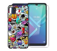 KJYF Protective Case Black Bumper TPU Cover + Screen Protector for Wiko Y82 (6.1 Inch) Tempered Glass Film + Silicone Shell Case Mobile Phone Case - Cartoon