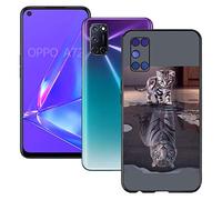 KJYF Protective Case for Oppo A72 (6.5 Inches) Silicone Case Black TPU Cover Bumper Anti-Scratch Protective for Oppo A72 - Cat and Tiger