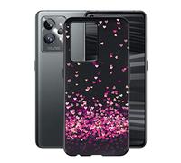 KJYF Protective Case for Realme GT2 Pro (6.7 inches), Silicone Case Black TPU Cover Bumper Anti-Scratch Protective for Realme GT2 Pro - Red Heart