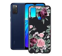 KJYF Protective Case for TCL 20E/6125FE (6.52 Inches) Silicone Case Black TPU Cover Bumper Anti-Scratch Protective for TCL 20E/6125FE - Red Rose
