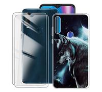 KJYF Protective Case Transparent Bumper Cover TPU + 2 Pieces Tempered Glass Screen Protector for Alcatel 1S 2020 (6.22") Film Tempered Glass Film + Silicone Shell Case Mobile Phone Case - Loneler Wolf