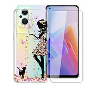 KJYF Protective Case Transparent Bumper TPU Cover + 1 Piece Screen Protector for Oppo F21 Pro 5G (6.43 Inches), Tempered Glass Film + Silicone Shell Case Mobile Phone Case for Oppo F21 Pro 5G - Girls