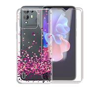 KJYF Protective Case Transparent Bumper TPU Cover + 2 Pieces Screen Protector for Blackview A55 Pro (6.53 Inches), Film Tempered Glass Film + Silicone Shell Case Mobile Phone Case - Red Heart