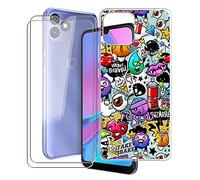 KJYF Protective Case Transparent Bumper TPU Cover + 2 Pieces Screen Protector for Blackview Oscal C20 Pro (6.09 Inches), Film Tempered Glass Film + Silicone Shell Case Mobile Phone Case - Cartoon