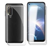 KJYF Protective Case Transparent Bumper TPU Cover + 3 Pieces Screen Protector for HTC Desire 22 Pro (6.6"), Tempered Glass Film + Silicone Shell Phone Case for HTC Desire 22 Pro - Transparent