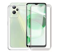 KJYF Protective Case Transparent Bumper TPU Cover + 3 Pieces Screen Protector for Realme C35 (6.6 Inch), Film Tempered Glass Film + Silicone Shell Case Mobile Phone Case - Transparent