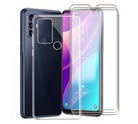 KJYF Protective Case Transparent Bumper TPU Cover + 3 Pieces Screen Protector for TCL 305 (6.52 Inches), Film Tempered Glass Film + Silicone Shell Case Mobile Phone Case - Transparent