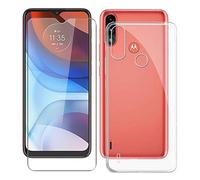 KJYF Protective Case Transparent Bumper TPU Cover + Tempered Glass Screen Protector for Motorola Moto E7i Power (6.5"), Film Tempered Glass Film + Silicone Shell Case Mobile Phone Case ?Transparent
