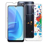 KJYF Protective Case Transparent Bumper TPU Cover + Tempered Glass Screen Protector for Oppo A53s 5G (6.52 Inches), Film Tempered Glass Film + Silicone Shell Case Mobile Phone Case - Graffiti