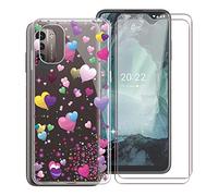 KJYF Transparent Bumper TPU Cover + 2 Pieces Screen Protector for Nokia G21 (6.5 Inch), Film Tempered Glass Film + Silicone Shell Case Mobile Phone Case - Romantic Balloon