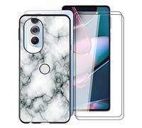 KJYF WM73 Protective Case Black Bumper TPU Cover + 2 Pieces Screen Protector for Motorola Edge 30 Pro (6.7 Inch) Tempered Glass Film + Silicone Shell Case Mobile Phone Case