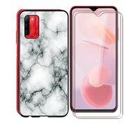 KJYF WM73 Protective Case Black Bumper TPU Cover + 2 Pieces Tempered Glass Screen Protector for Ulefone Note 12P (6.82 Inches), Tempered Glass Film + Silicone Shell Case Mobile Phone Case