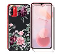 KJYF YQ12 Protective Case Black Bumper TPU Cover + 2 Pieces Tempered Glass Screen Protector for Ulefone Note 12P (6.82 inches), Tempered Glass Film + Silicone Shell Case Mobile Phone Case