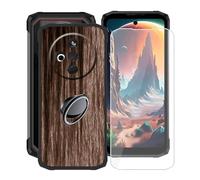 KJYFOANI Case for Doogee Fire 6 Power (6.56 inches) and 1 x Tempered Glass Film, Black Soft Silicone Protective Case - Anti-Scratch Bumper Mobile Phone Case + Ring Holder for Doogee Fire 6 Power -