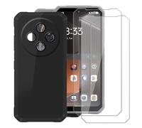 KJYFOANI Cover for Blackview Fort 2 Case + 2 Pack Screen Protector Tempered Glass Ultra Soft Silicone bumper TPU Shell Shockproof Protection Black Phone Case (6.56") - Black