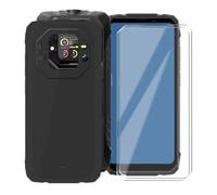 KJYFOANI Cover for Blackview Rock 1 Case + 2 Pack Screen Protector Tempered Glass Ultra Soft Silicone bumper TPU Shell Shockproof Protection Black Phone Case (6.56") - Black