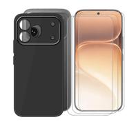 KJYFOANI Cover for Honor 600 Pro Case + 3 Pack Screen Protector Tempered Glass Ultra Soft Silicone bumper TPU Shell Shockproof Protection Black Phone Case (6.57") - Black