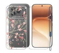 KJYFOANI Cover for Honor 600 Pro Phone Case (6.57") + Screen Protector Tempered Glass, Shockproof Protection Case, Ultra-thin Anti-Scratch Clear Soft Silicone TPU shell for - Mei Taohua