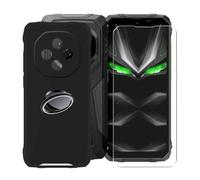 KJYFOANI for Blackview Fort 1 (6.56") Case + 1 x Tempered Glass Screen Protector, Black Soft Silicone TPU Shockproof Shell, Ultra-Thin Back Cover with Ring Kickstand - Black