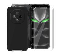 KJYFOANI for Blackview Fort 1 (6.56") Phone Case with 2 x Tempered Glass Screen Protector, Black Soft TPU Shockproof Shell, Ultra-Thin Anti-Scratch Back Cover for - Black