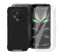KJYFOANI for Blackview Fort 1 (6.56") Phone Case with 3 x Tempered Glass Screen Protector, Black Soft TPU Shockproof Shell, Ultra-Thin Anti-Scratch Back Cover for - Black