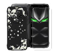 KJYFOANI for Blackview Fort 1 (6.56") Phone Case with Tempered Glass Screen Protector, Black Soft Silicone Shockproof Shell, Anti-Scratch Back Cover for - White Flowers