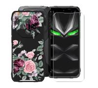 KJYFOANI for Blackview Fort 1 (6.56") Phone Case with Tempered Glass Screen Protector, Black Soft Silicone Shockproof Shell, Anti-Scratch Back Cover for - Roses