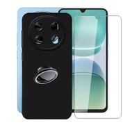 KJYFOANI for Blackview Oscal Tiger 8 (6.88") Case + 1 x Tempered Glass Screen Protector, Black Soft Silicone TPU Shockproof Shell, Ultra-Thin Back Cover with Ring Kickstand - Black