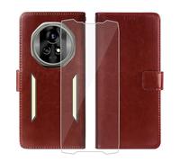 KJYFOANI For Blackview Xplore 2 Wallet Case + Tempered Glass Screen Protector, Flip Folio Leather Cell Phone Cover with Credit Card Holder for Blackview Xplore 2 (6.73") - Brown