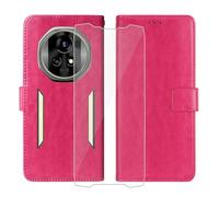 KJYFOANI For Blackview Xplore 2 Wallet Case + Tempered Glass Screen Protector, Flip Folio Leather Cell Phone Cover with Credit Card Holder for Blackview Xplore 2 (6.73") - Rosered