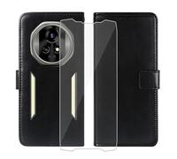 KJYFOANI For Blackview Xplore 2 Wallet Case + Tempered Glass Screen Protector, Flip Folio Leather Cell Phone Cover with Credit Card Holder for Blackview Xplore 2 (6.73") - Black