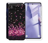 KJYFOANI for BLU G95 (6.70") Phone Case with Tempered Glass Screen Protector, Black Soft Silicone Shockproof Shell, Anti-Scratch Back Cover for - Little Heart