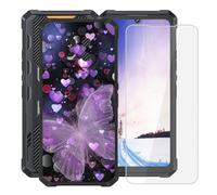 KJYFOANI for Cubot KingKong ES 3 (6.75") Phone Case with Tempered Glass Screen Protector, Black Soft Silicone Shockproof Shell, Anti-Scratch Back Cover for - Purple Butterflies