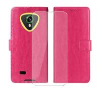 KJYFOANI For Cubot KingKong Mini 4 Wallet Case + Tempered Glass Screen Protector, Flip Folio Leather Cell Phone Cover with Credit Card Holder for Cubot KingKong Mini 4 (4.70") - Rosered